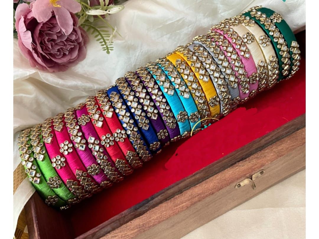 Fancy Silk Thread Bangles Designs With Price Set Of 12 Beautiful