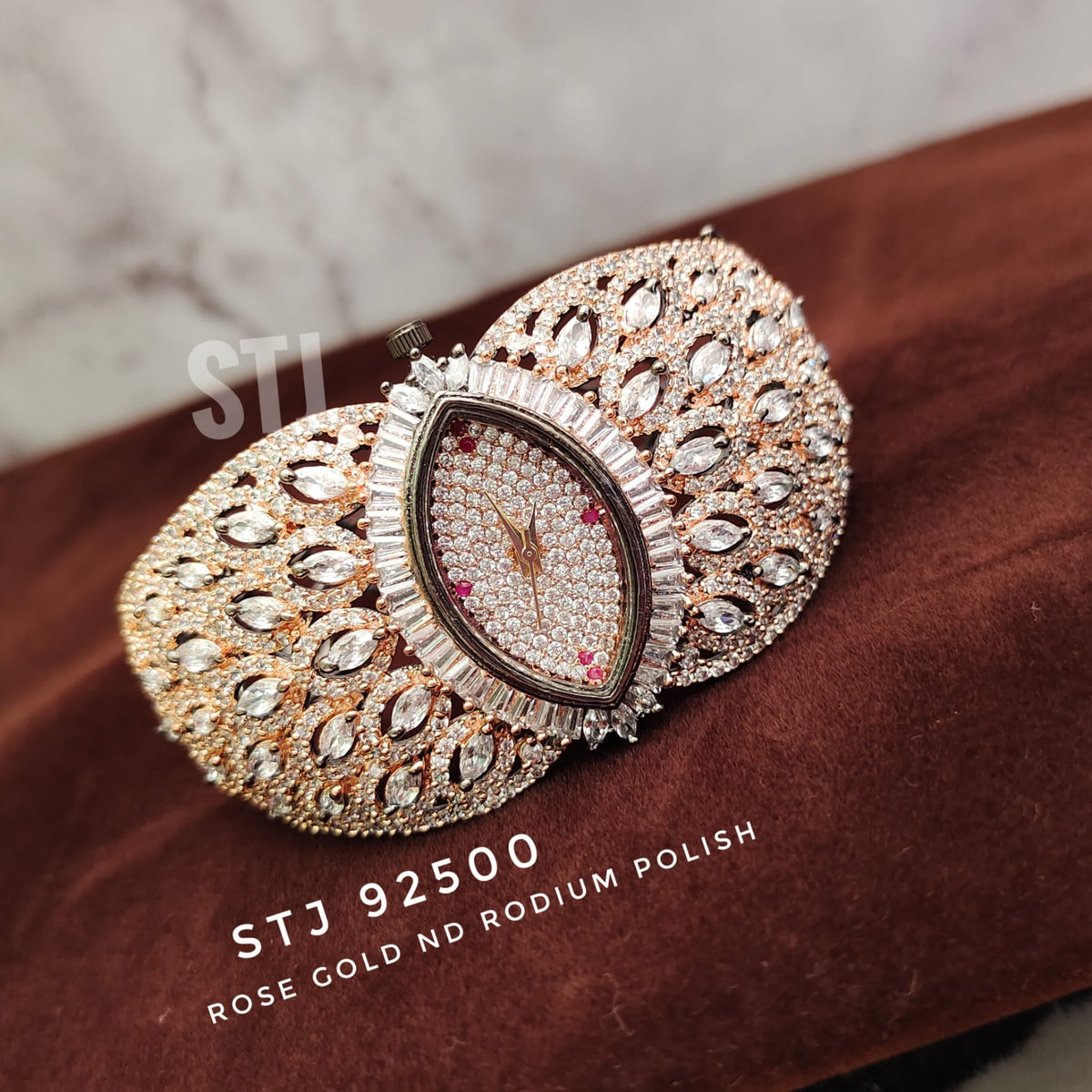 Alshaada Rose Gold and Rhodium Polish American Diamond Watch for Women  -LR001ADWA