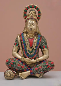 Hanumanji Statue in Brass with stone decoration-ANUB001HS