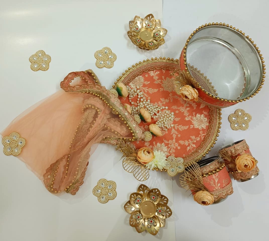 Charismatic floral karwachauth Tali Set in pastel shade