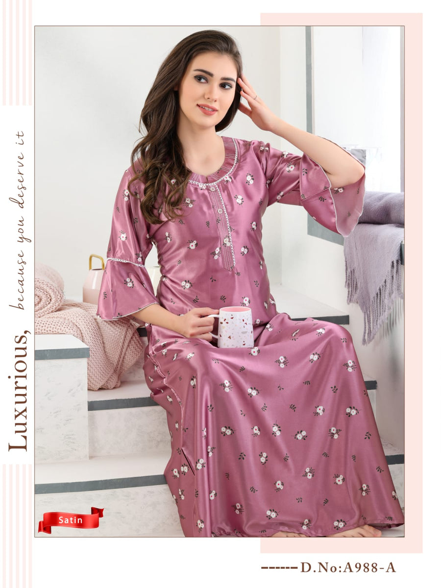 Luxury Premium Quality Bamboo Lycra Italian Satin Nighty for Women