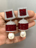 Red Ruby  and White stone studded Diamond Invisible stone  Setting Jumka for Women-SANDY001IJWRR