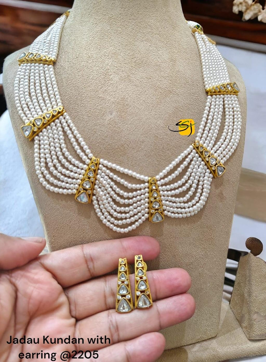 Shalini elegant Layered Pearl Necklace Set with Jadau Kundan