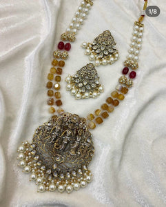Ram Darbar Necklace Set set in Victorian finishing with handmade aati puwai-MOE001RDA