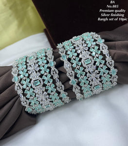 Sharmitha Silver Finish Bangle Set with Pastel Green stones for Women -SHAKI001BSB