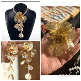 Celebrity inspired Handmade fusion long flower choker with earrings and handcuff bracelet in Rosegold plating-SANDY001RGC