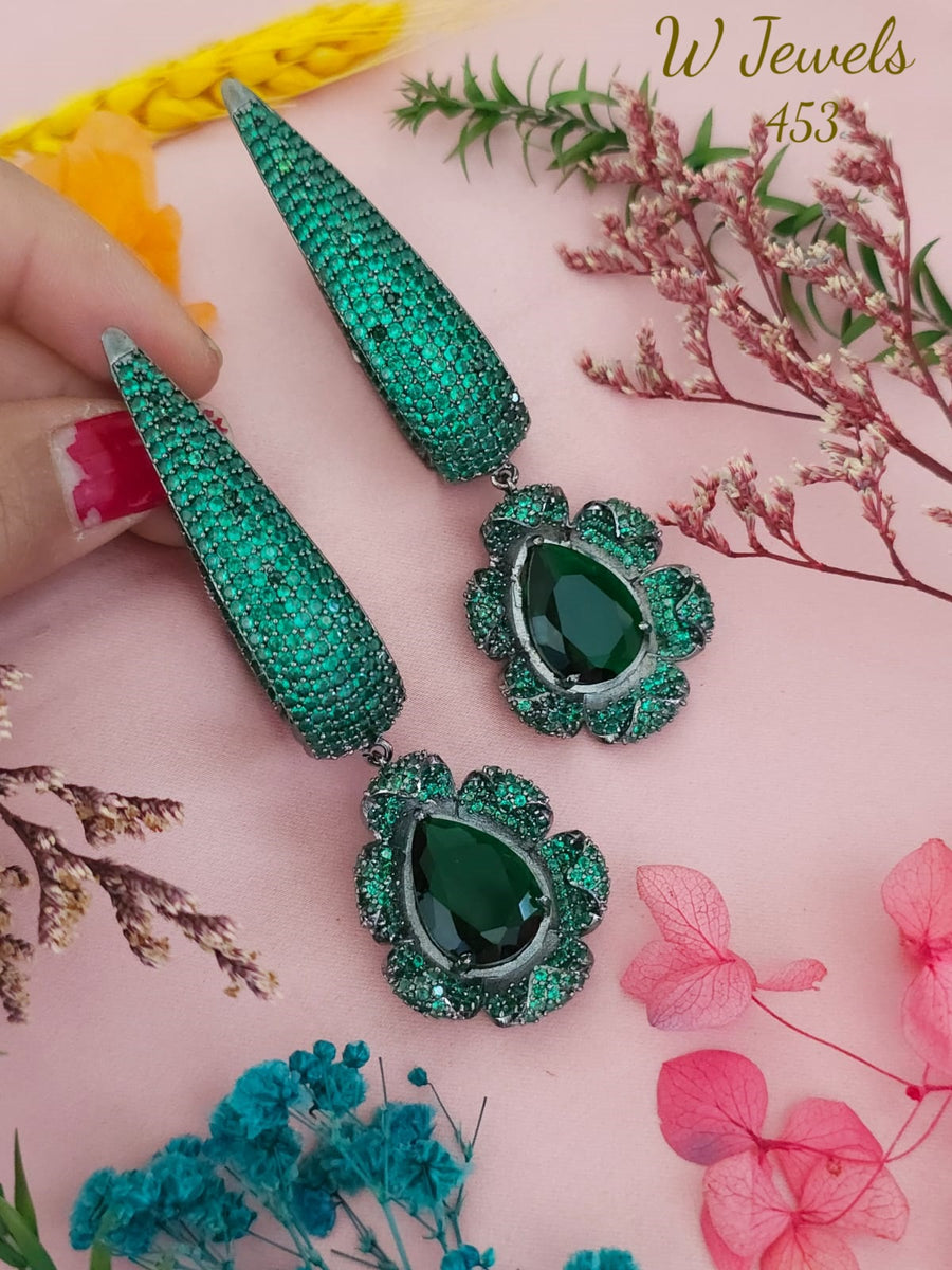Kareena ,Green Stone studded Dangling earrings for women