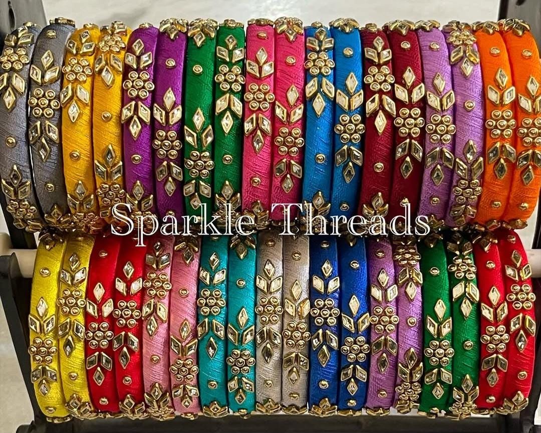 Muskan ,Combo of 18 pair Thread Bangles with Embellishments for