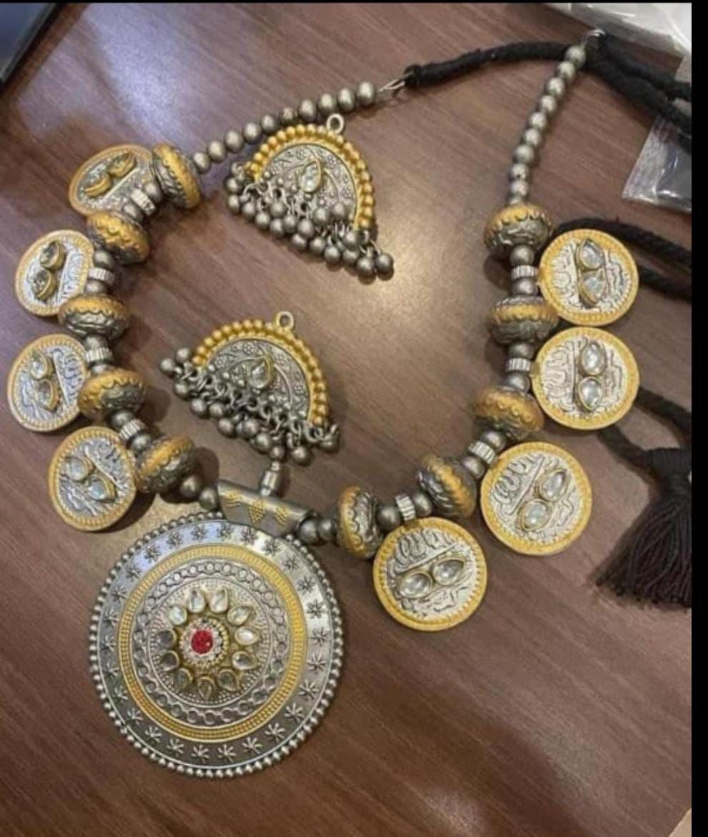 Ashika elegant Dual Tone Antique Polish Necklace Set for women