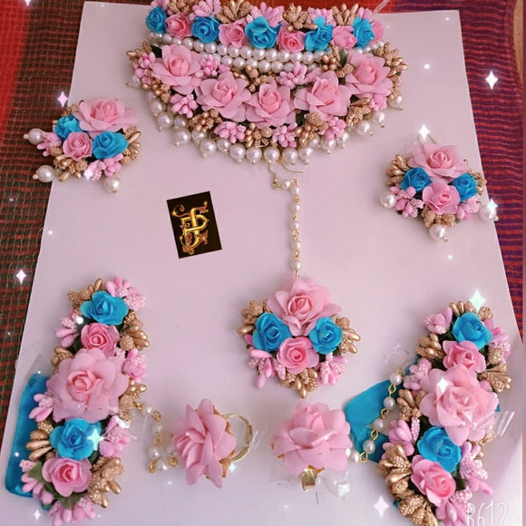 Sagarika , Pink and Blue combination Handmade flower jewellery-LRFJ001