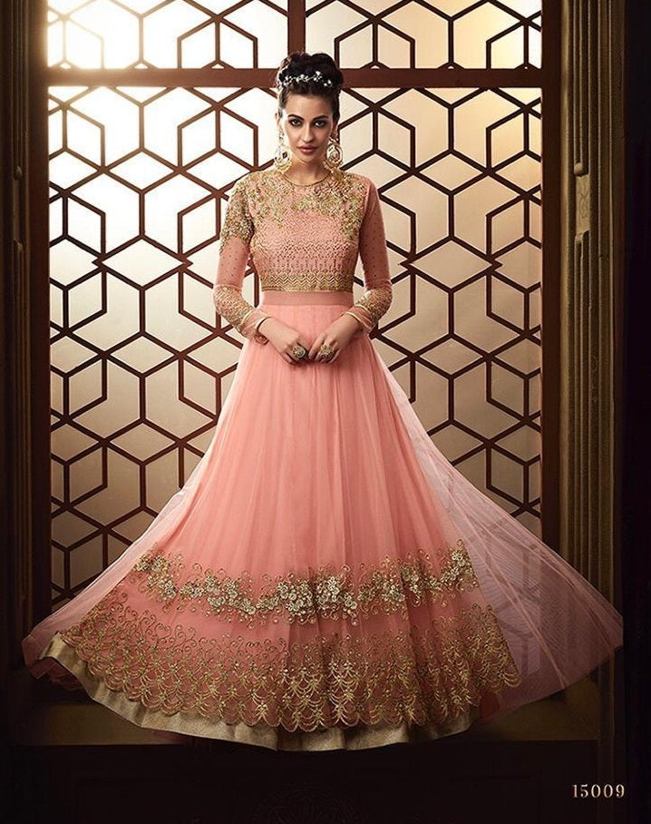 Your belief Glossy Majesty Royal Blossom Pink Party Wear Gown for