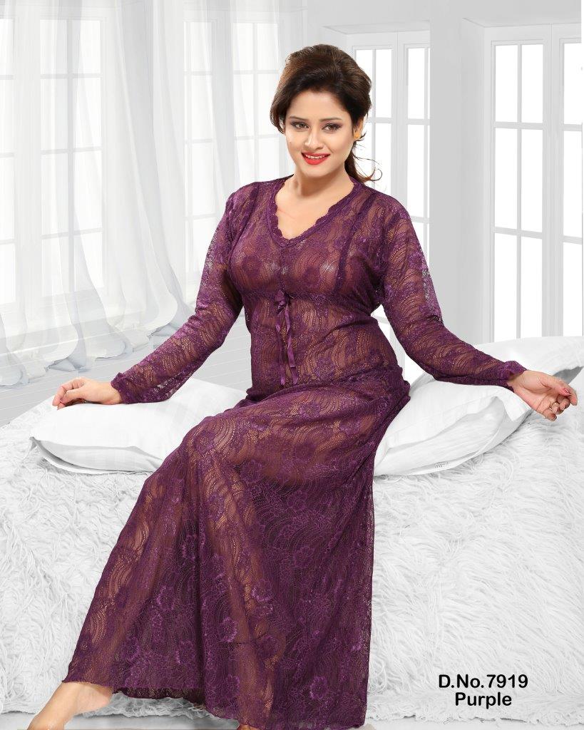 Net Night Dress For Woman Deep Purple Women Sexy Long Dressing