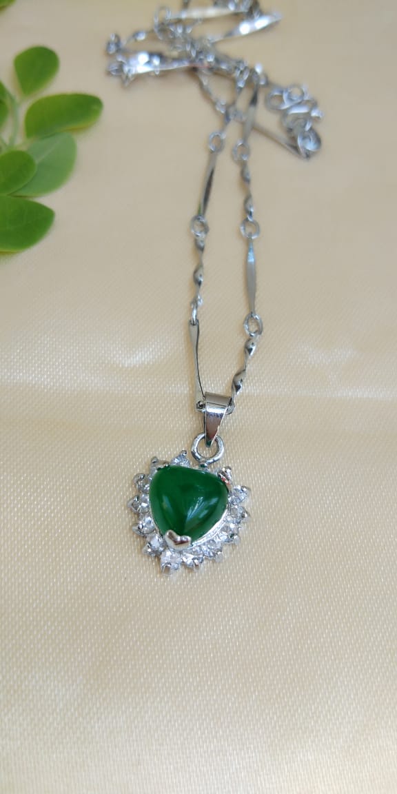 Silver Jade Heart Pendant with Chain.