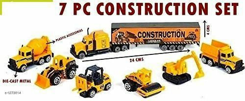 Yellow Construction Kids Die cast toy set  of 7 pieces