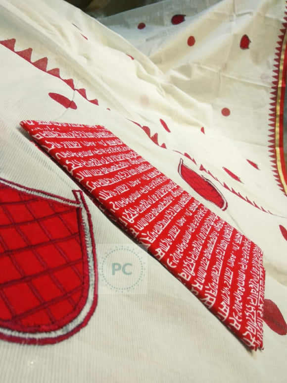 Bangladeshi Tant Cotton Applique Work Saree with contrast Blouse-21ET001WR