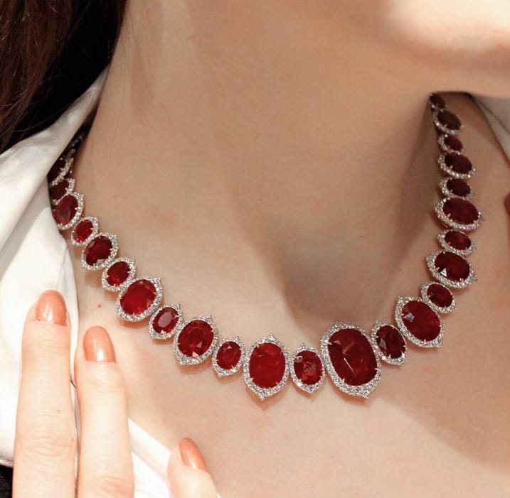 Red american diamond necklace set Clearance