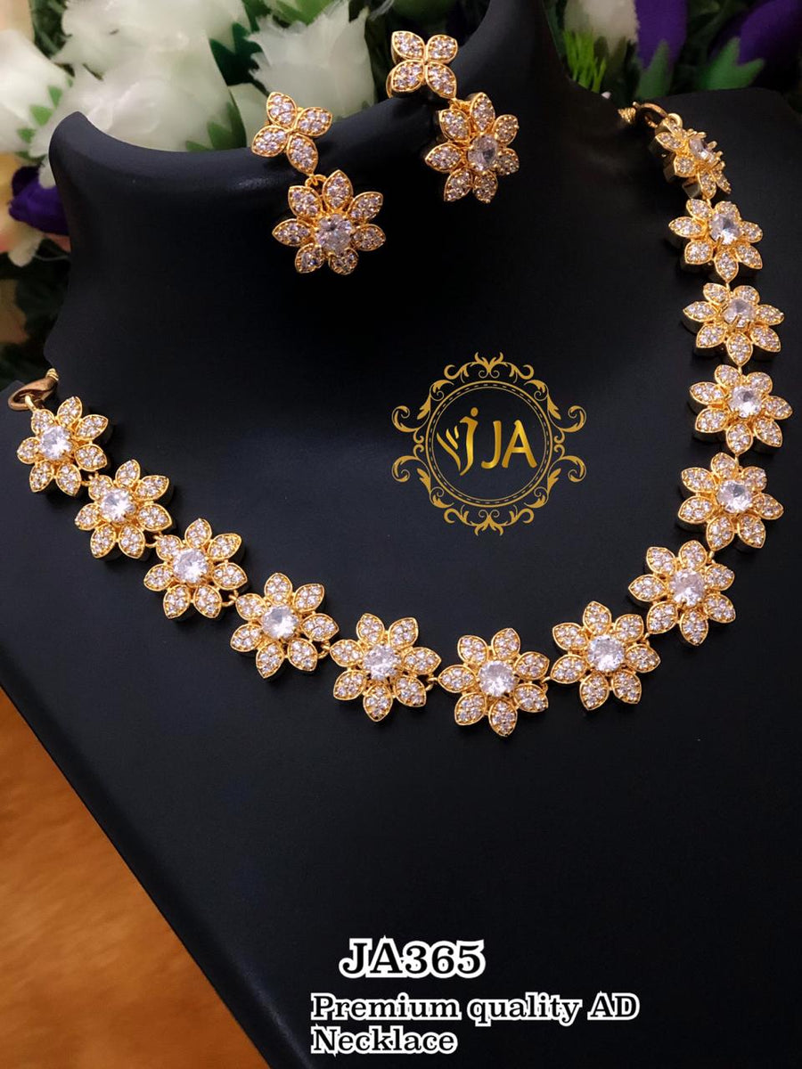 FLOWER DESIGN AMERICAN DIAMOND NECKLACE SET FOR WOMEN -SARANSW044