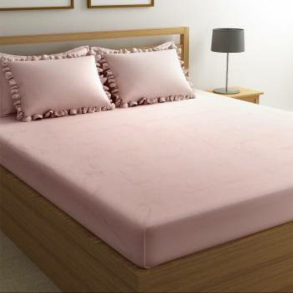 OICHY FRAGRANT PINK DOUBLE BED SHEET SET WITH FRILL PILLOWS-PPBS8R001