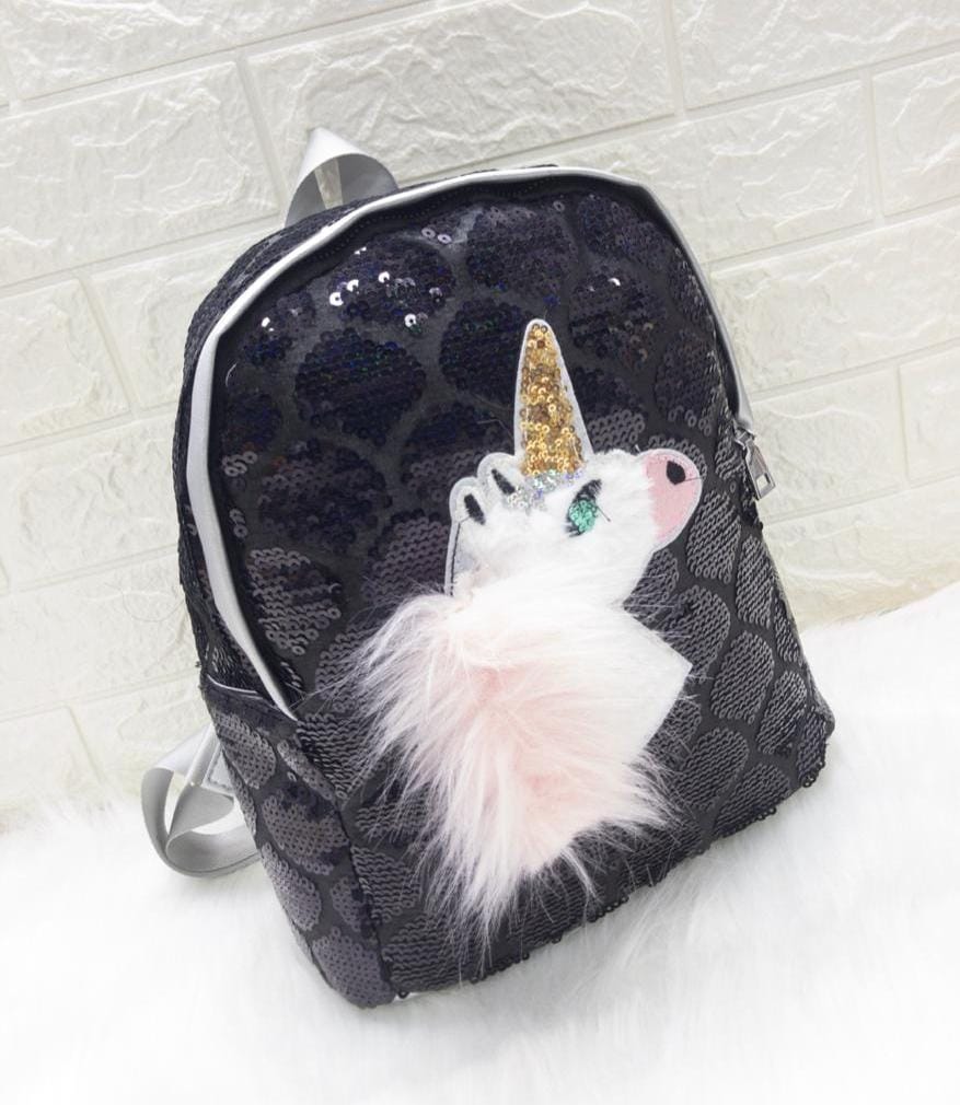 Student Glittering Cartoon Backpack Girl Rainbow Fur Unicorn