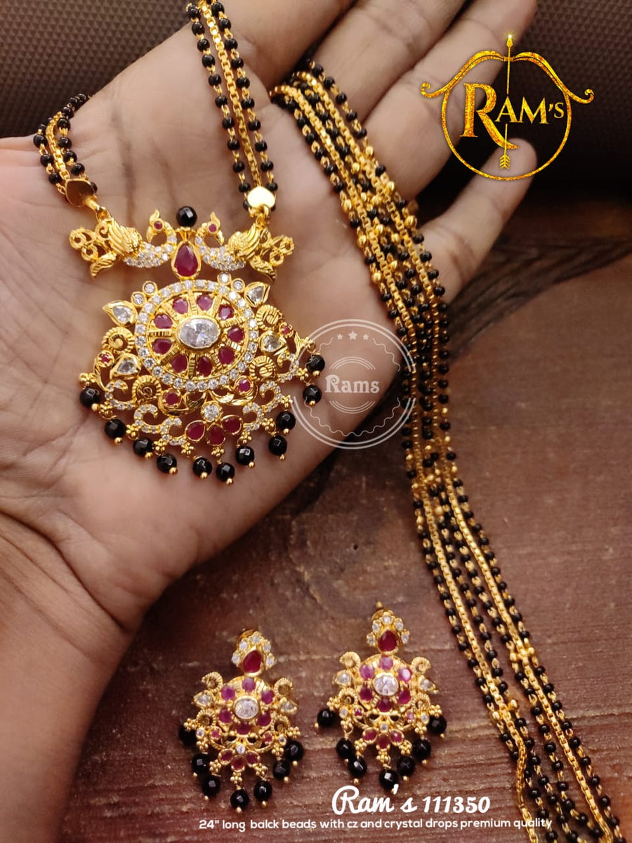 Gram Gold Long Black Bead Mangalsutra Crystal Beads