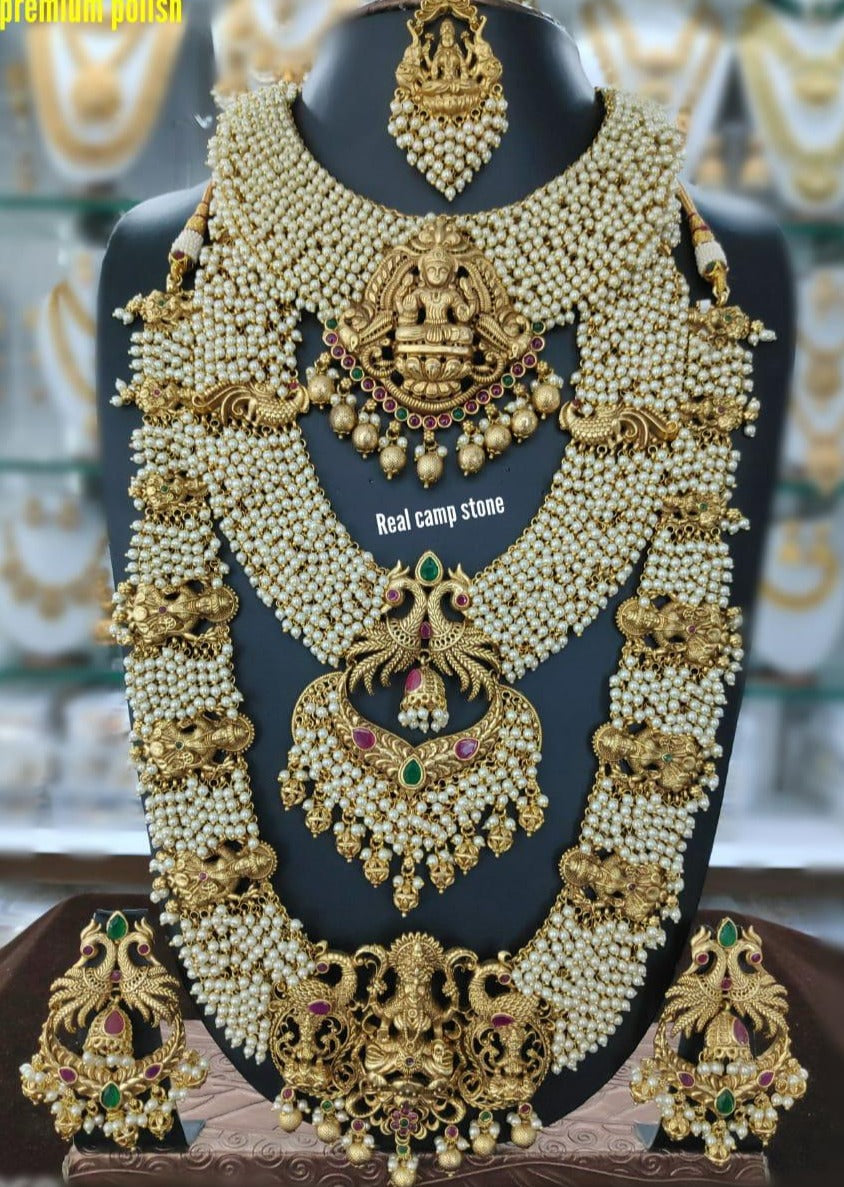 PRAYAGA, PEARL MATTE GOLD FINISH BRIDAL JEWELLERY SET FOR WOMEN -ARTBJSW001P