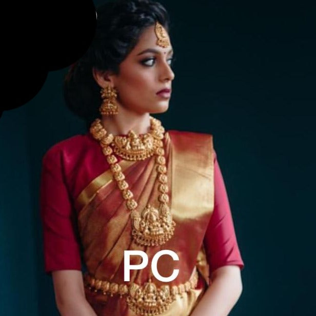 MEENAKSHI,PREMIUM QUALITY MATTE GOLD FINISH BRIDAL JEWELLERY SET