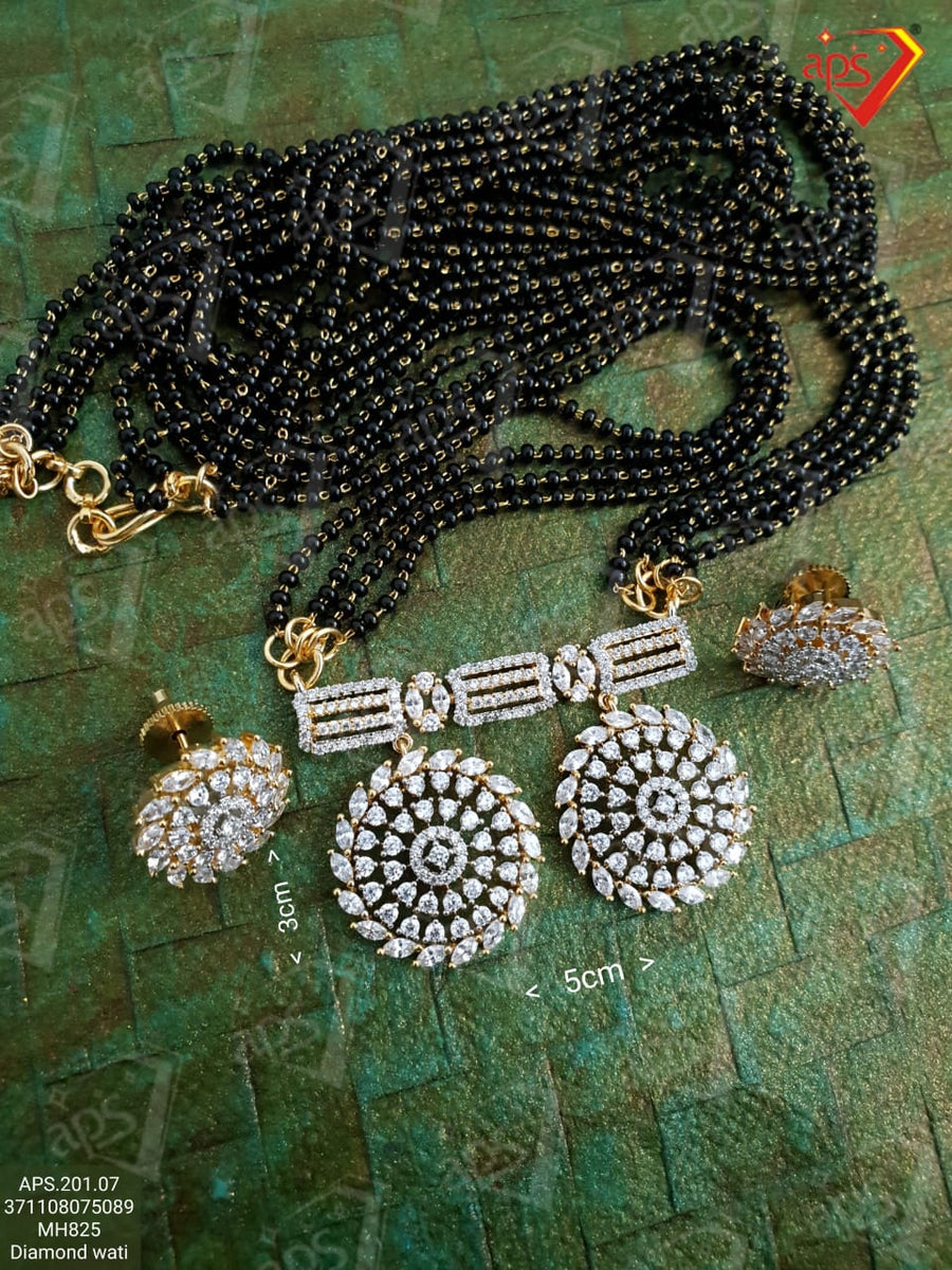 PRYAGA, ZIRCON DIAMOND WATI GOLD FINISH DIAMOND MANGAL SUTRA SET FOR WOMEN -SAMARMSD001B