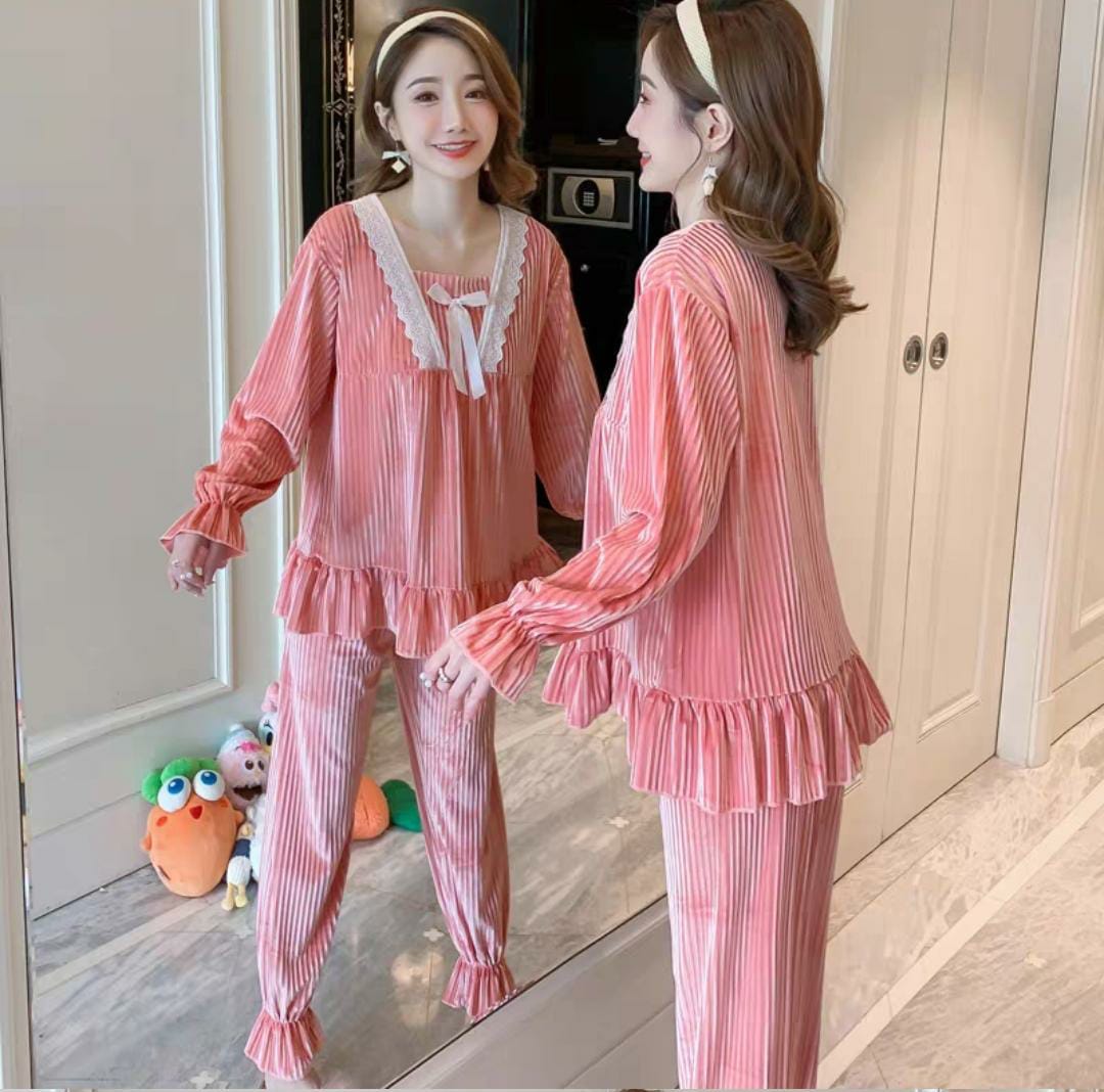 Beautiful 2021 Elegant Pajamas Set Cute Winter Long Sleeve Leisure Sleepwear Velvet Nightwear -LRVSW001P