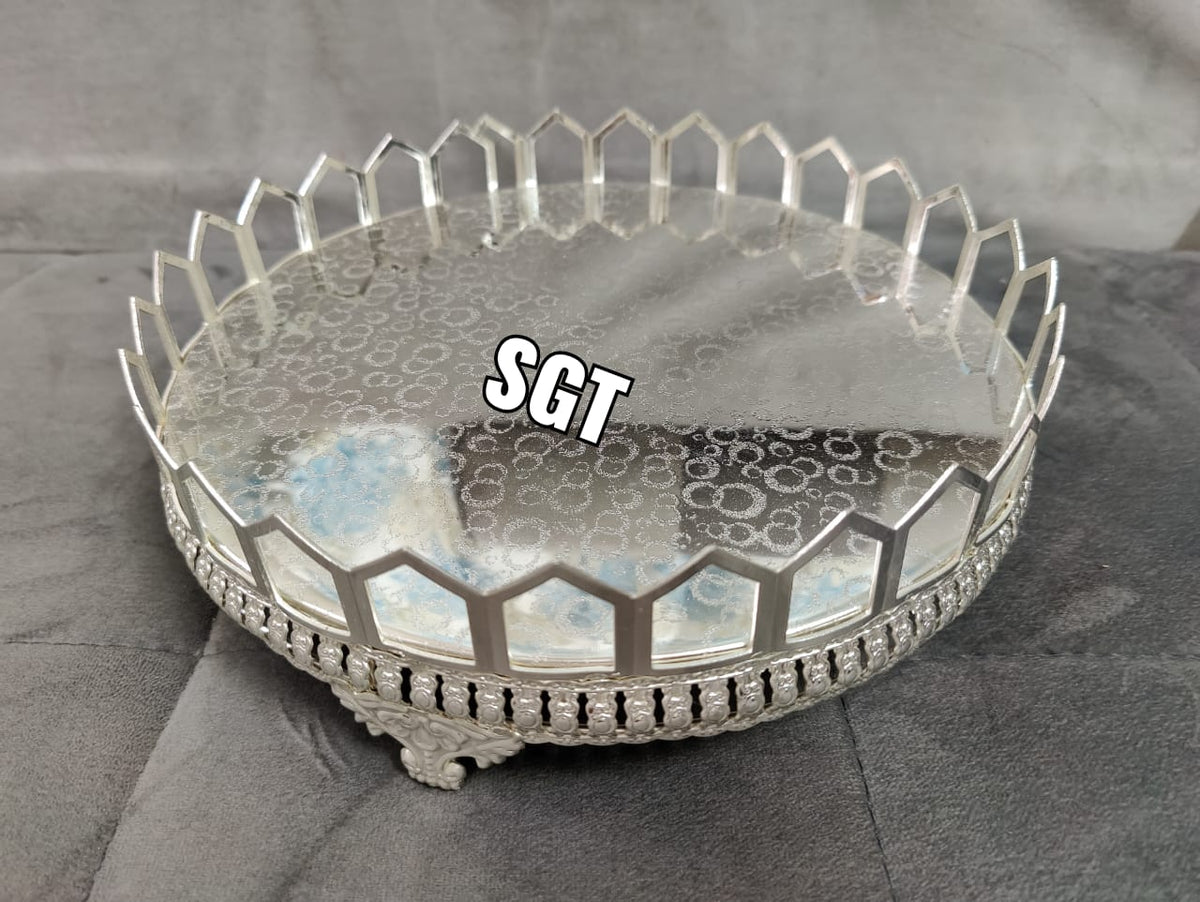 JYOTIKA GERMAN SILVER DESIGNER TRAY IDEAL FOR FESTIVALS AND