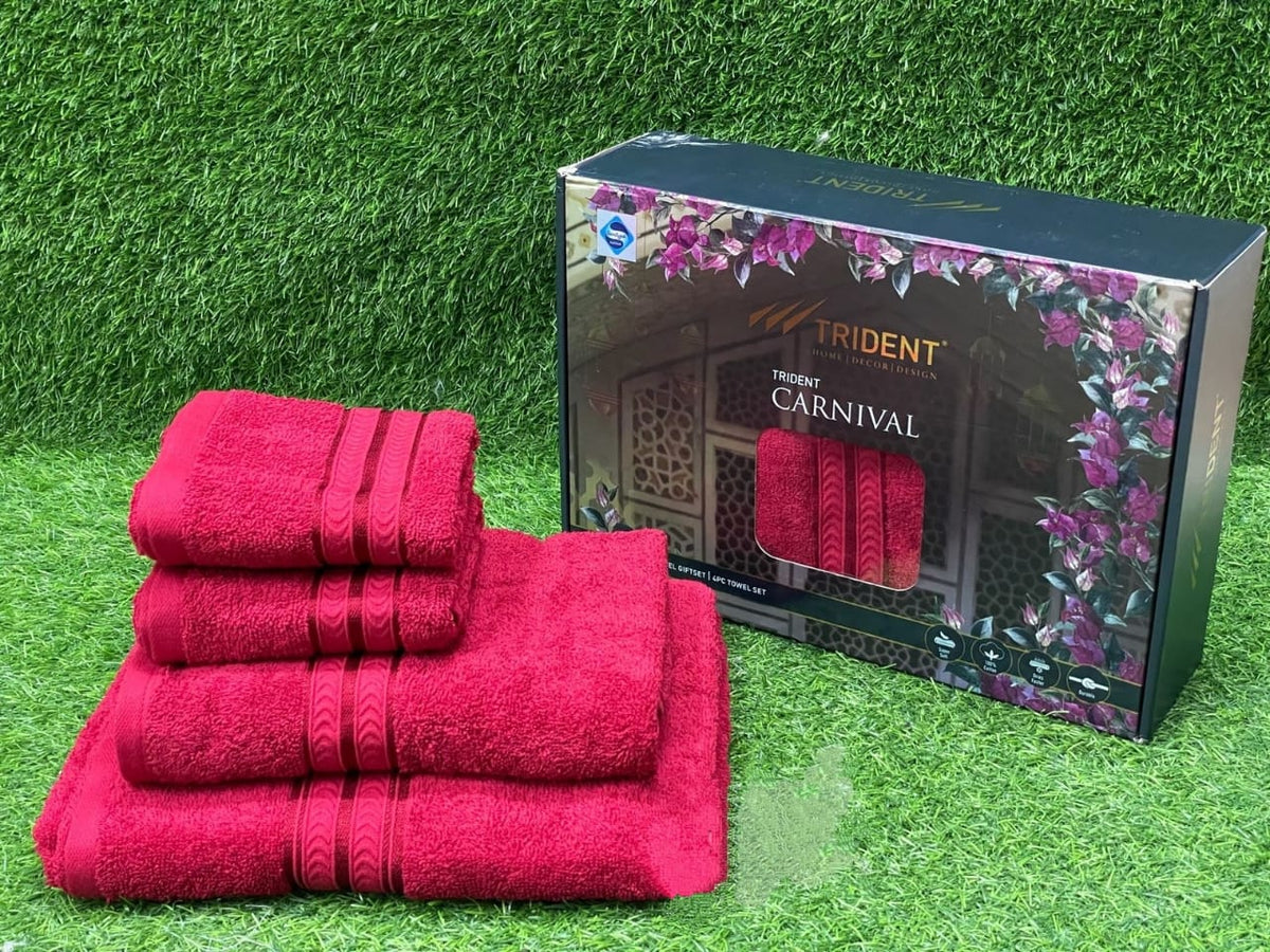 DEEP PINK SHADE SET OF 4 , ELEGANT LUXURY TOWEL SET BY TRIDENT