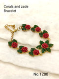CORAL STAR, RED CORAL AND GREEN JADE GOLD FINISH BRACELET FOR WOMEN -MOECJB001CS