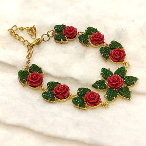 CORAL STAR, RED CORAL AND GREEN JADE GOLD FINISH BRACELET FOR WOMEN -MOECJB001CS