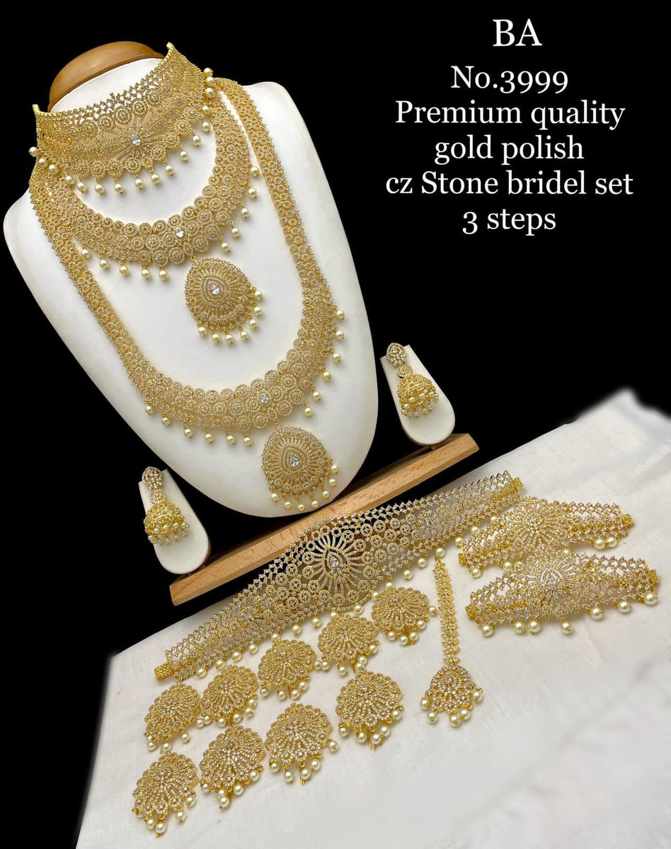 PADMAVATHY, PREMIUM QUALITY GOLD POLISH CZ STONE BRIDAL JEWELLERY