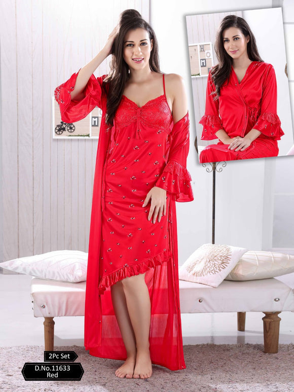 Red Luxury Extra Premium Quality 2 Pc Sexy Night Dress for Women -LYF001R