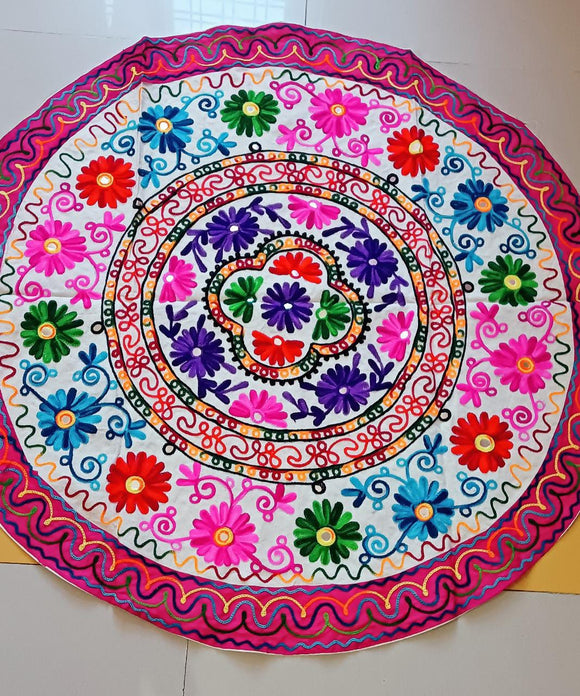 Round Thread work  Cotton Table Cover -SHARA001TC