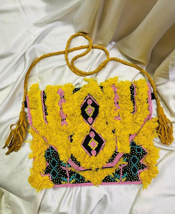 YELLOW SURPRISE , BOHO STYLE HAND MADE ELEGANT SLING BAG FOR WOMEN -BIS001Y