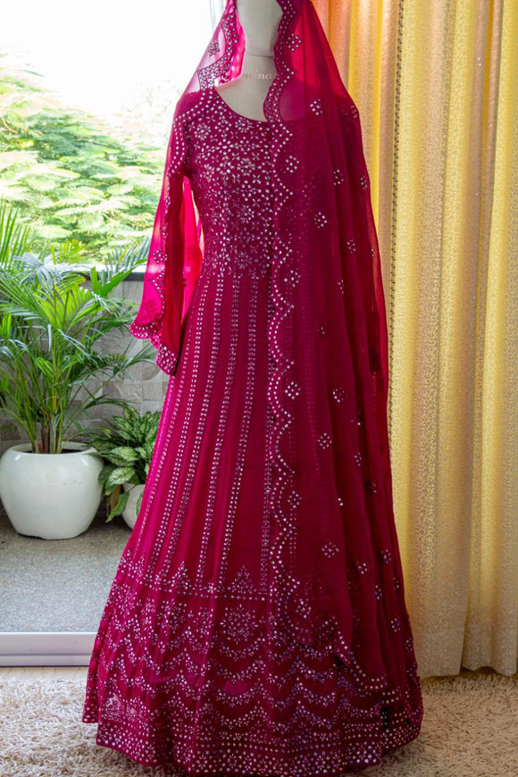 READY TO WEAR MAGENTA PINK GEORGETTE GOWN WITH DUPPATTA-RIDA001MP