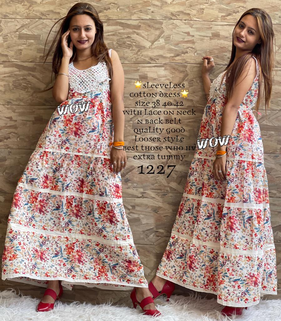FLORAL ELEGANT SLEEVELESS COTTON MAXI DRESS FOR WOMEN -FAB001F