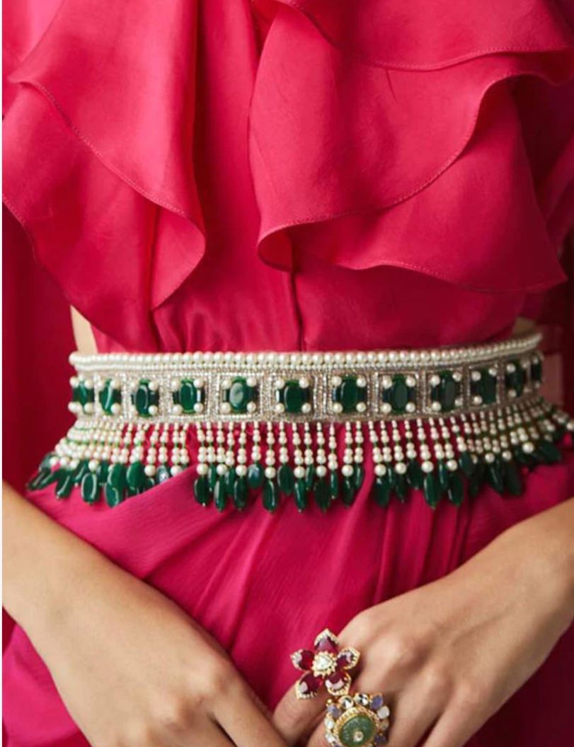 Indian Wedding Bridle Handmade Pearl Beaded Stone Work Waist Belt Women  Body Jewelry ||saree Belt|| Hip Belt
