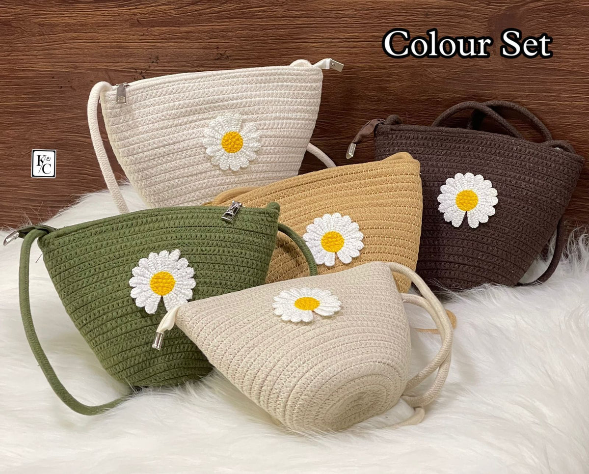 New Fashion Jute Summer Bohemian Beach Bag Elegant Daisy Flower