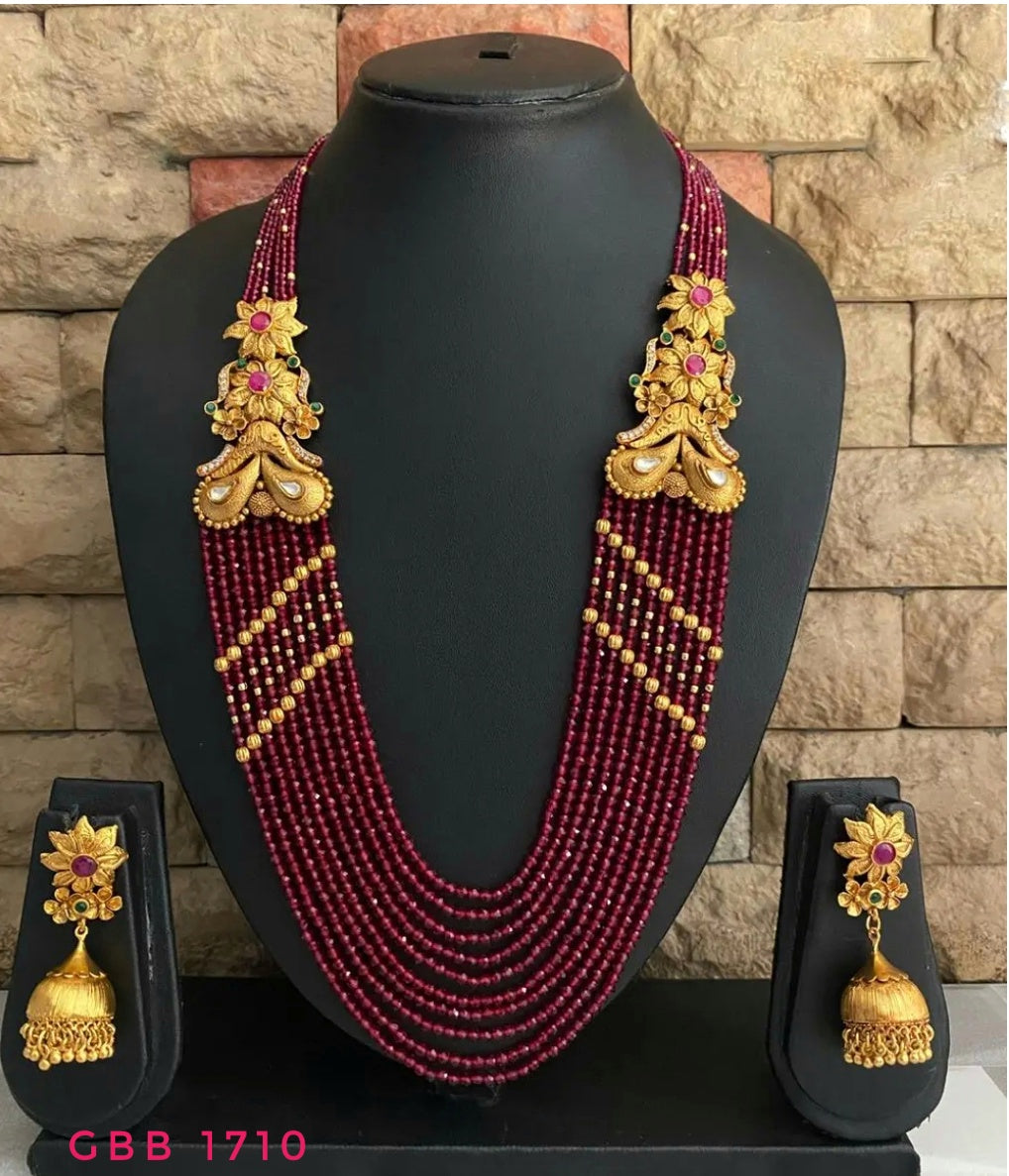 NEERJA, ELEGANT MAROON BEAD LONG NECKLACE SET FOR WOMEN-NEER001BNS