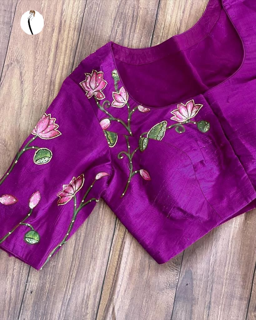 Purple shade Pure Silk hand work Readymade Blouse for women -GARI001P –