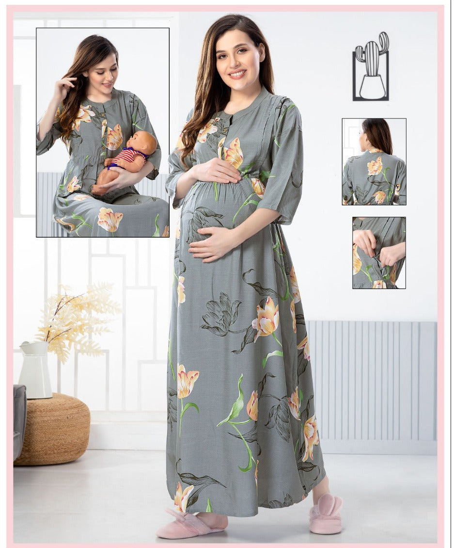 Grey Lifestyle Luxury Premium Quality Maternity Nighty for Women