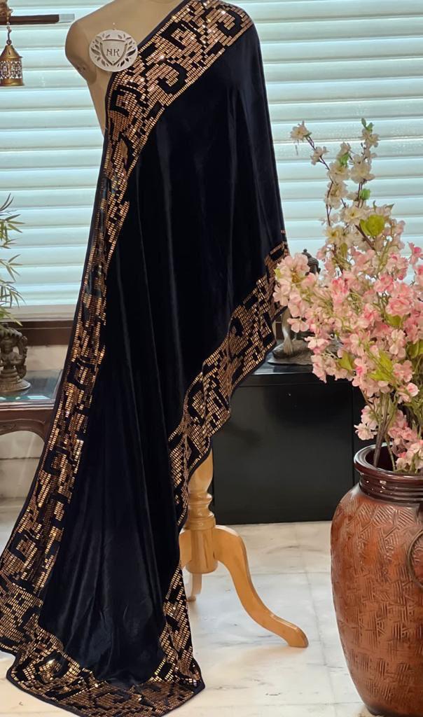 Exquisite Velvet stole with Mirror Swarovski work for women