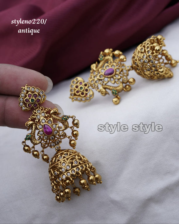 Samanta, elegant Matte Gold finish Temple Jumka earrings for women -LR001TJP