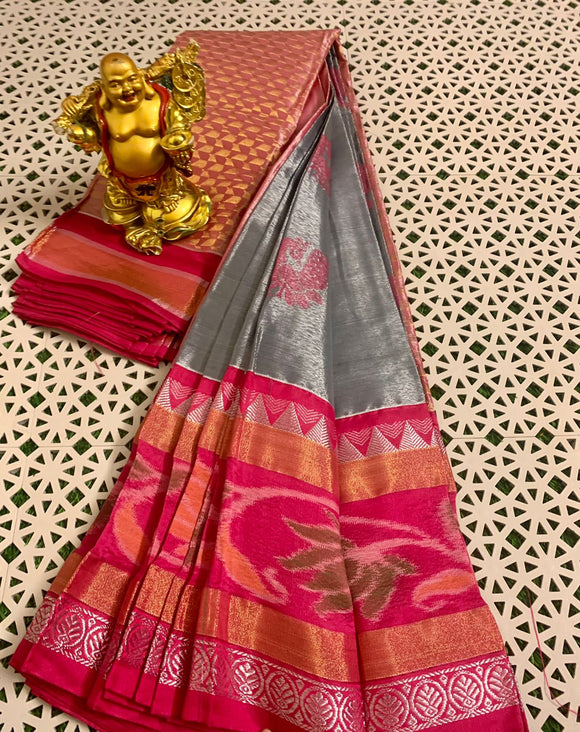 Pure Handloom Chanderi Silver Tissue Saree All over Weaving Buttas  in New Beautiful Combination-SRH001E