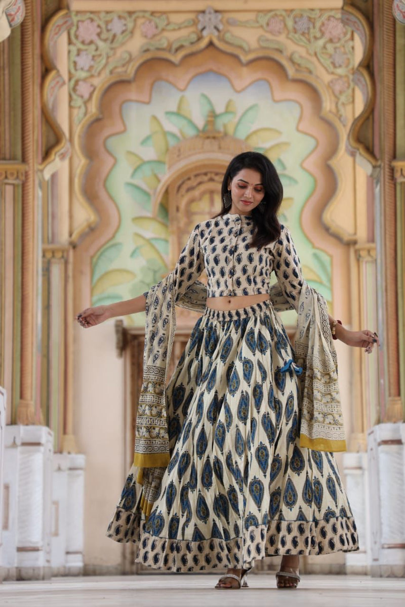 RED BLACK BAGRU HANDBLOCK PRINTED LEHENGA SET