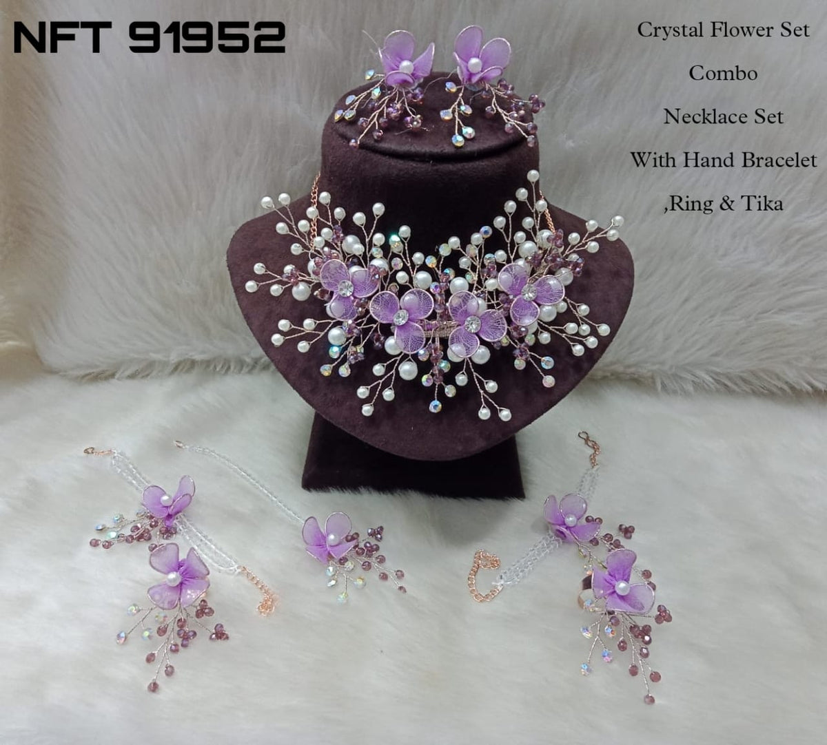 Lilac Shade Crystal Flower Jewellery Set Combo For Women-LR001CFJL