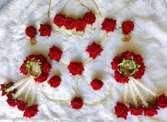 Susmitha , Stunning  Bride flaunting  Haldi customised floral jewellery-DEEPI001FJB