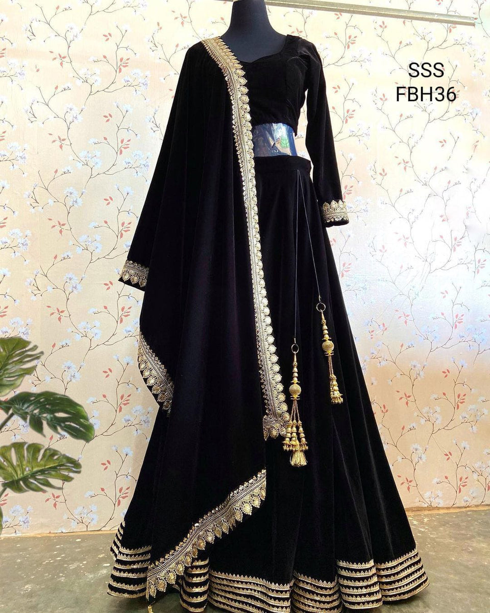 Elegant Black Velvet Lehanga for Women-SHREE001BVL –